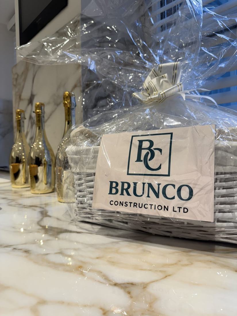 Brunco handover basket on a new marble worktop
